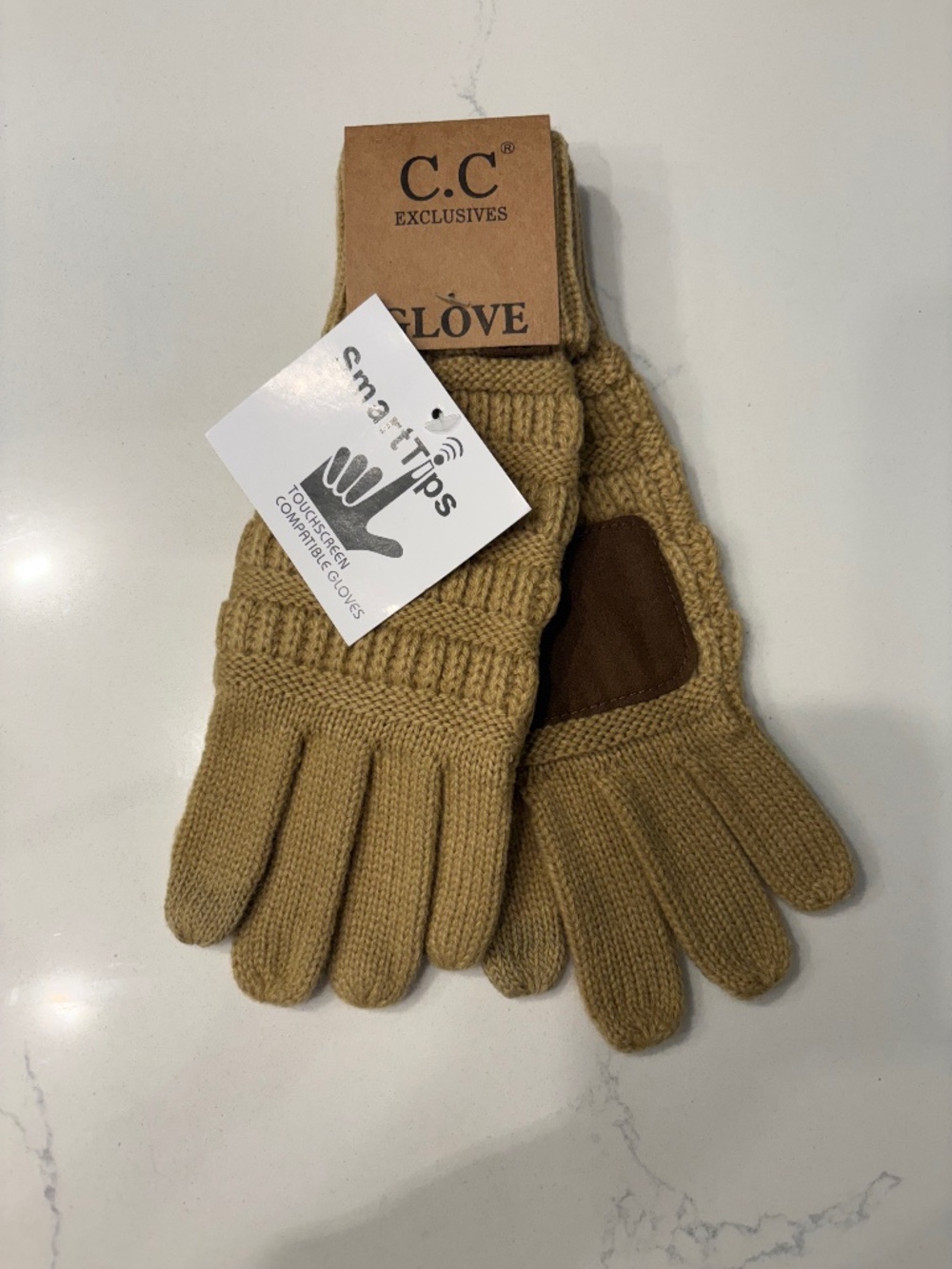 C.C Camel Solid Ribbed Smart Touch Gloves.